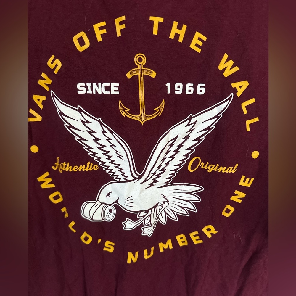 Vans Burgundy Tee with White and Yellow Seagull Graphic